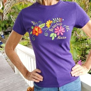 Purple Embroidered T-shirt Girls S, Veracruz, Mexico NWOT